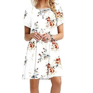 White dress with floral print: NEVER WORN